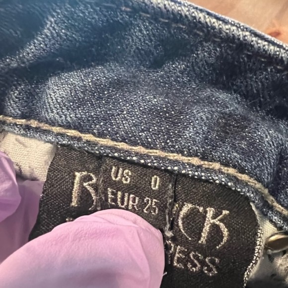 Rerock for Express Womens Blue Patched Denim Frayed Hem Skinny Capri Jeans Sz 0 - Picture 7 of 11